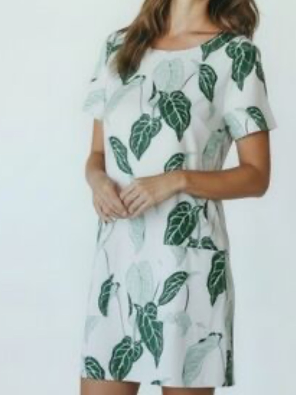 Persifor Dress Womens S White Green Leaf Print Shift T Shirt Pockets Tropical